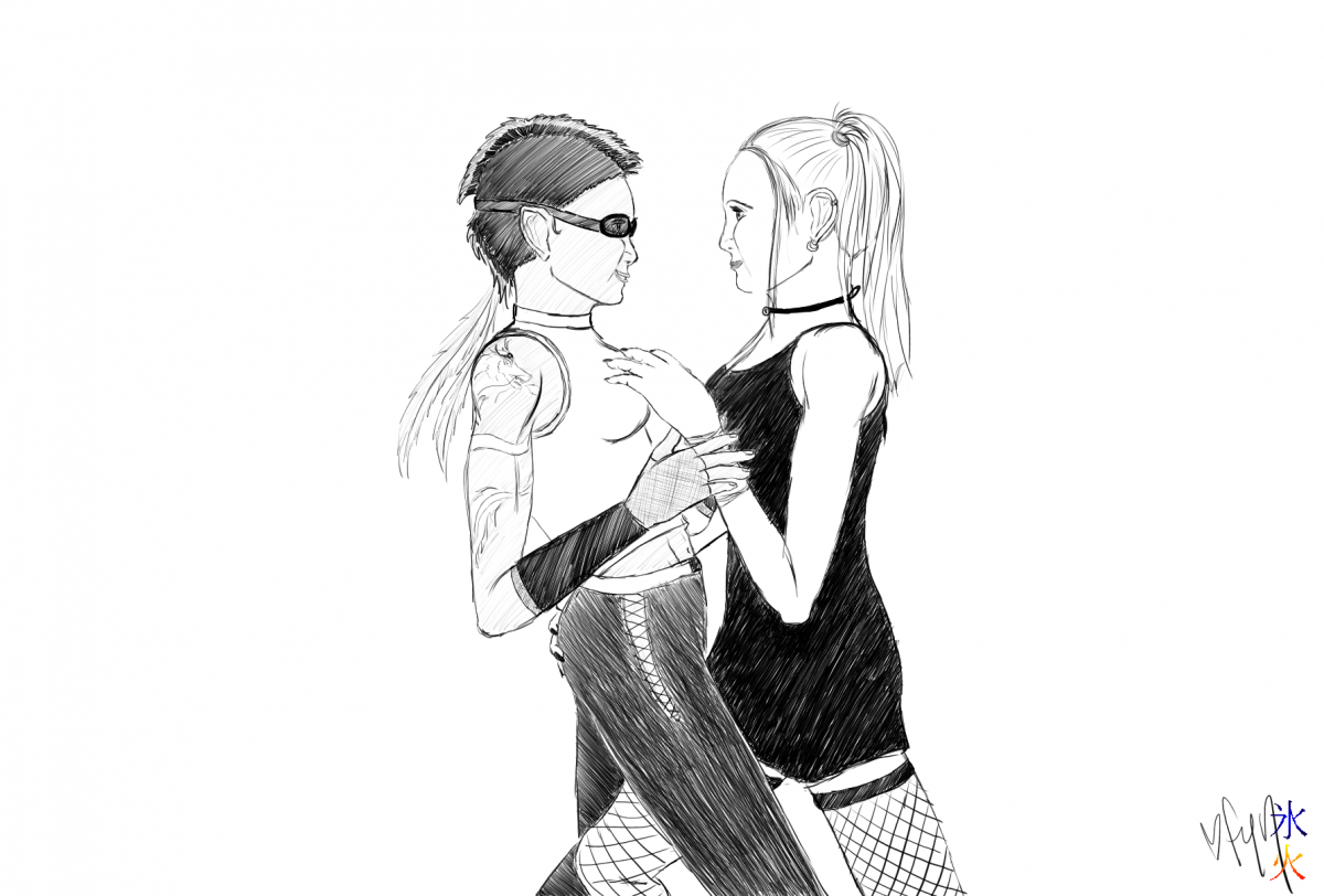 Megan and Zara dance sketch
