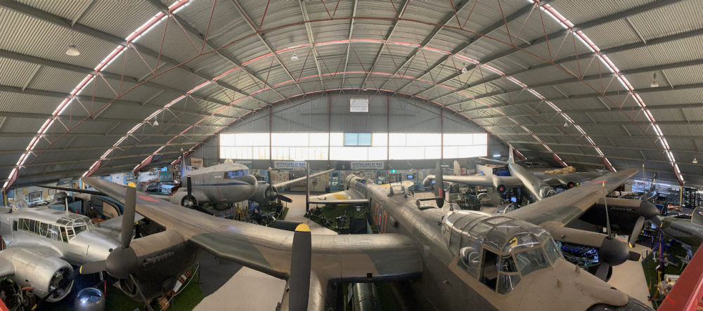 pano view from viewing platform of hangar at Aviation Heritage Museum, Bull Creek, Western Australia
