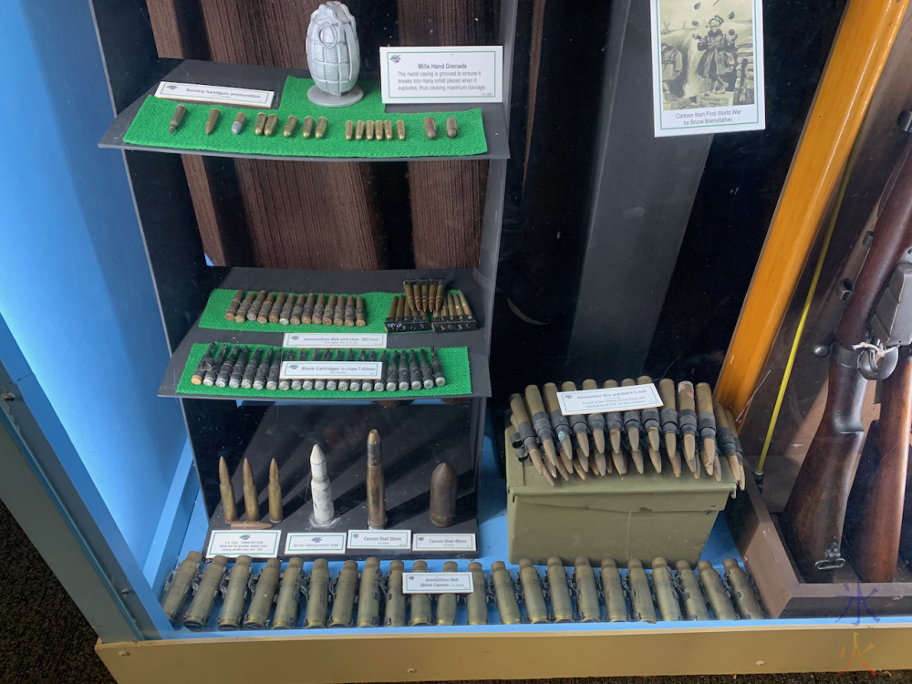bullets in the gun and bullet display cabinet at Aviation Heritage Museum, Bull Creek, Western Australia
