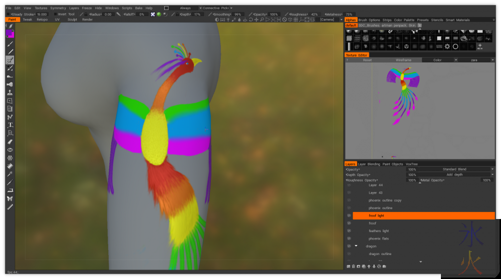 3d shiny phoenix tattoo with slightly more balanced wings