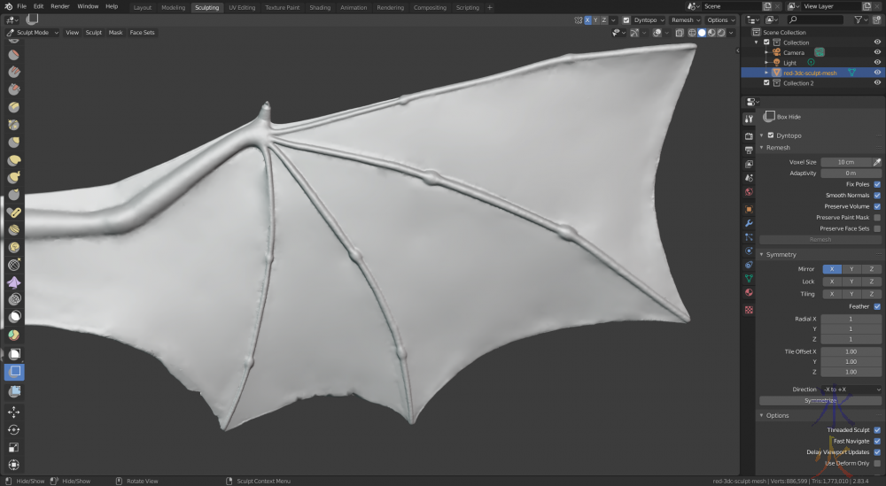 Dragonkin wing with slightly munted membranes int he process of being repaired, Blender 2.83