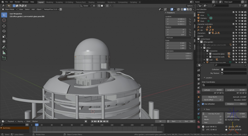Acaedia showing off top of central tower supports in Blender 2.92