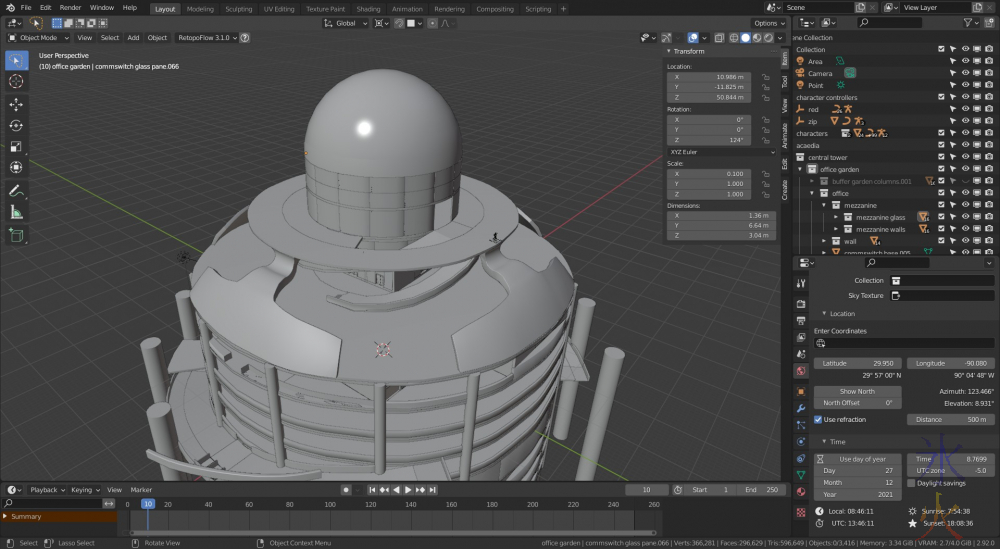 different angle of the top supports in Acaedia's central tower in Blender 2.92